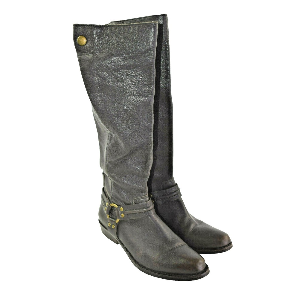 Franco Sarto Larriat Womens Boots 6.5 M Brown Leather Motorcycle Harness Knee Hi